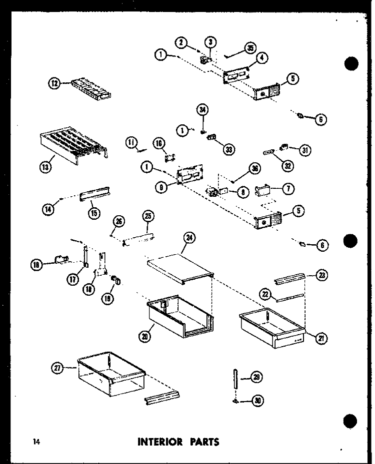 INTERIOR PARTS Diagram and Parts List for TCI18D P7350027W Amana Refrigerator