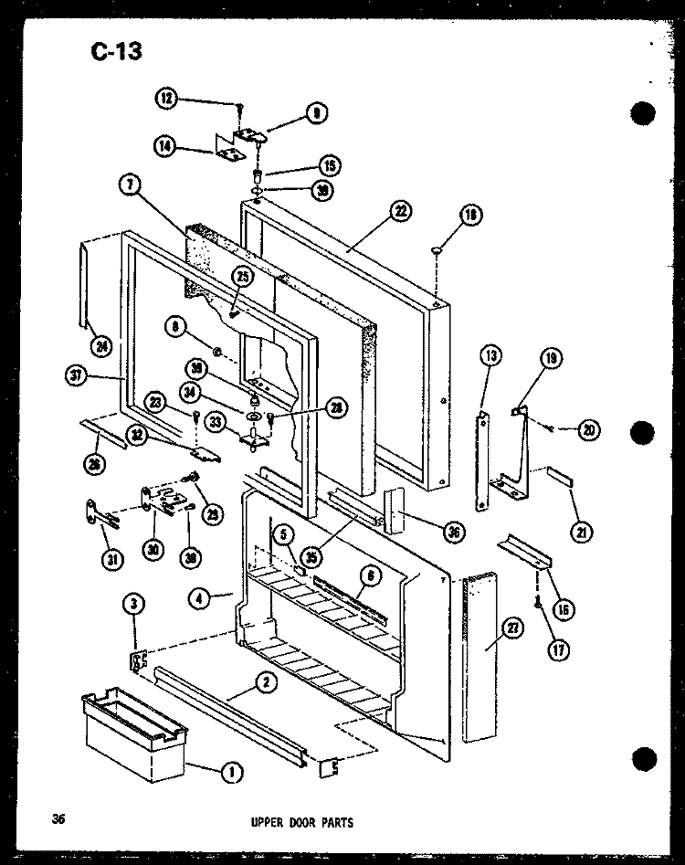 UPPER DOOR PARTS Diagram and Parts List for TD23FG P7528806W G Amana Refrigerator
