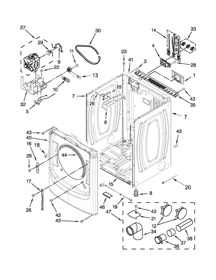Cabinet Parts Diagram and Parts List for MED7000XR1  Maytag Dryer