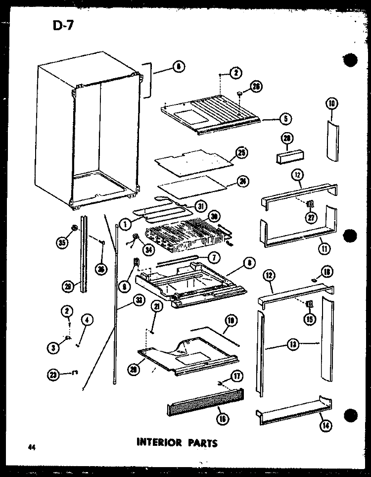 INTERIOR PARTS Diagram and Parts List for TD23FG P7528806W G Amana Refrigerator