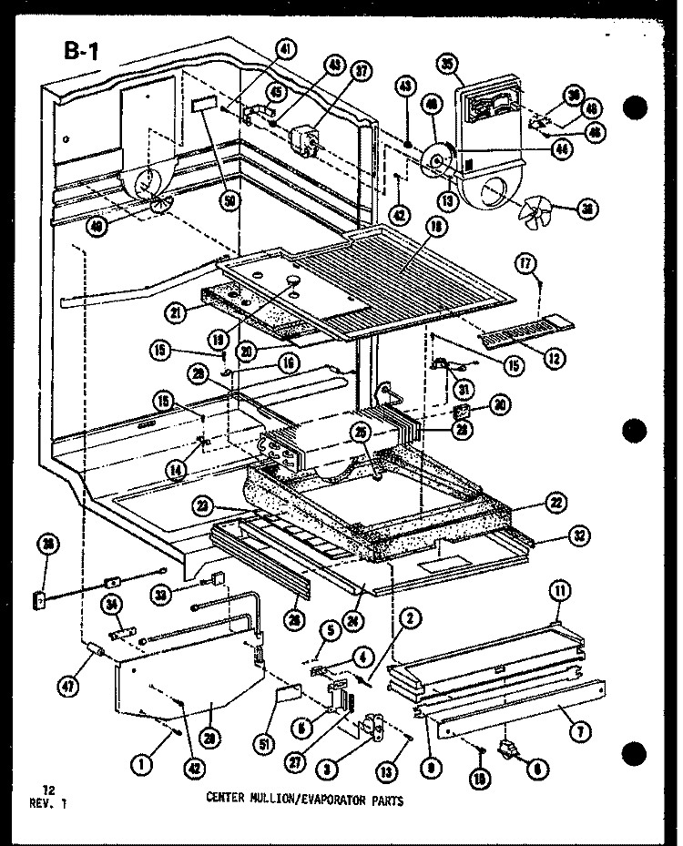CENTER MULLION / EVAP PARTS Diagram and Parts List for TSC-18E P7456802W Amana Refrigerator