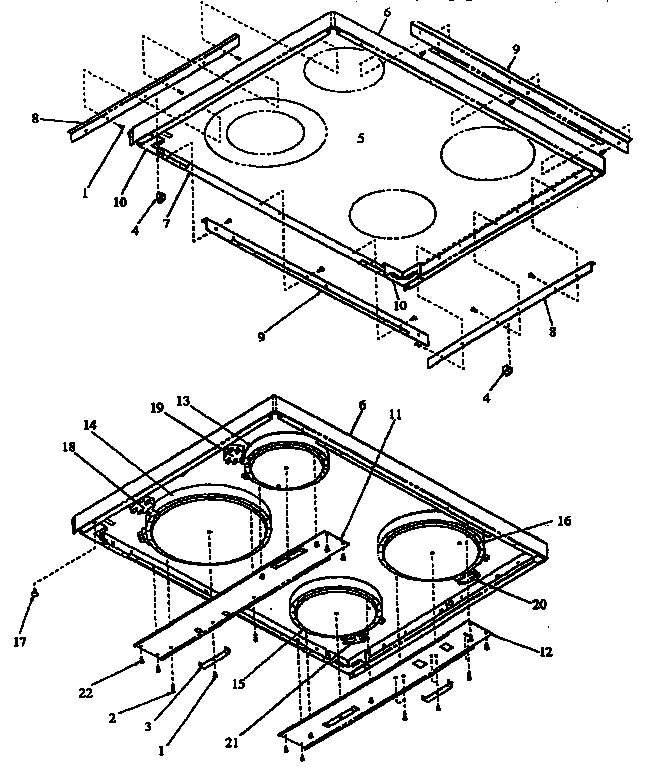 Main Top Section Diagram and Parts List for ARH660E-P1167404SE  Amana Range