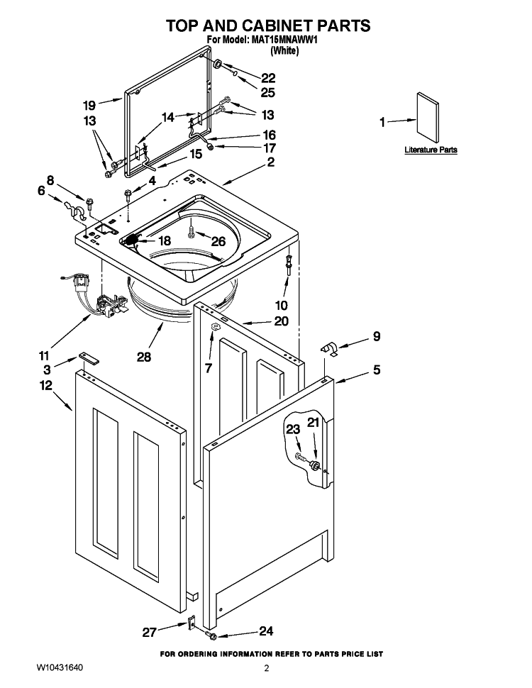 TOP AND CABINET PARTS Diagram and Parts List for MAT15MNAWW1  Maytag Washer