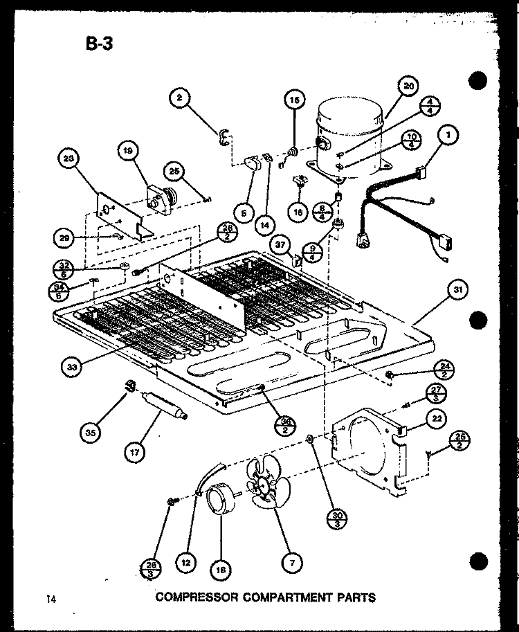 COMPRESSOR COMPARTMENT PARTS Diagram and Parts List for TM16G P7553507W Amana Refrigerator