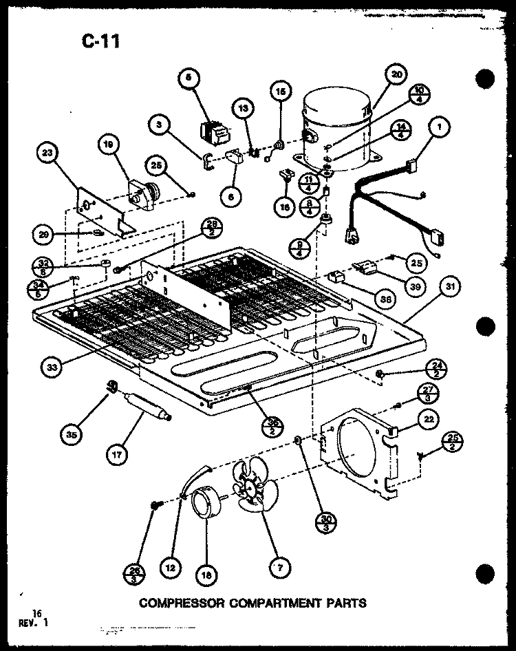 COMPRESSOR COMPARTMENT PARTS Diagram and Parts List for TC20G P7553515W Amana Refrigerator