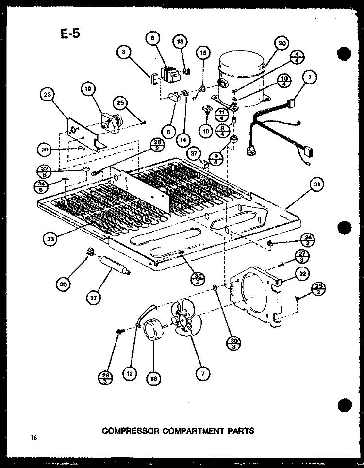 COMPRESSOR COMPARTMENT PARTS Diagram and Parts List for TC18G P7651205W Amana Refrigerator