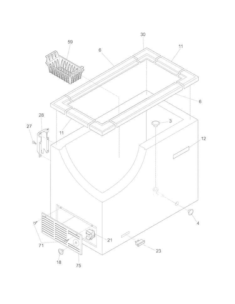 Cabinet Diagram and Parts List for CFC09LW6  Crosley Freezer
