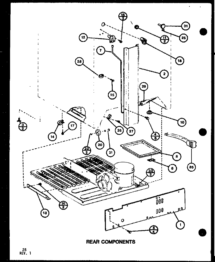 REAR COMPONENTS Diagram and Parts List for TM18G P7651216W Amana Refrigerator