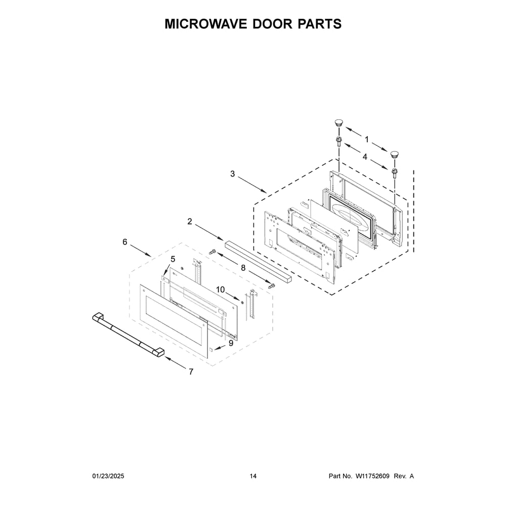 Microwave Door Parts Diagram and Parts List for JOECC530RL00  Jenn-Air Microwave Oven Combo