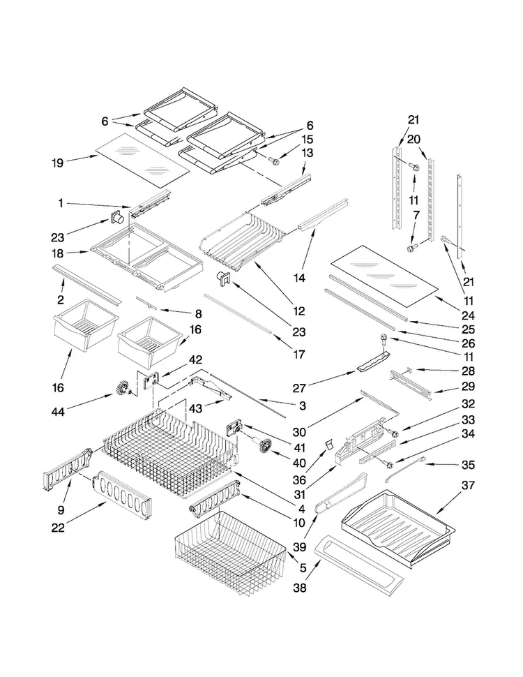 Shelf Parts Diagram and Parts List for MFF2558VEB4  Maytag Refrigerator