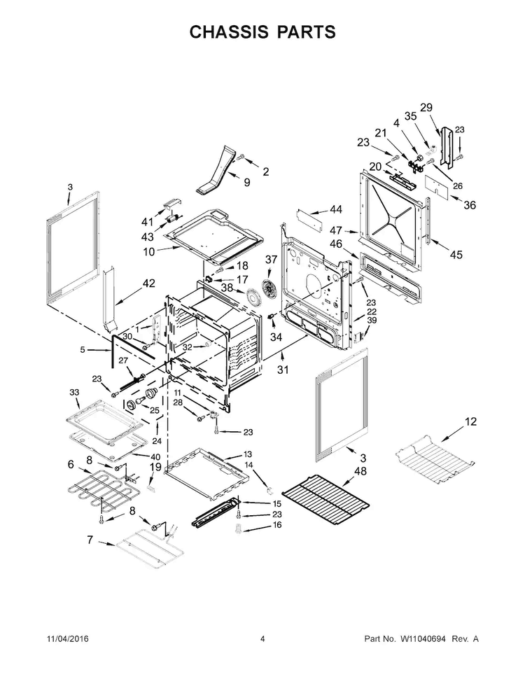 Chassis Parts Diagram and Parts List for MES8800FZ0  Maytag Range