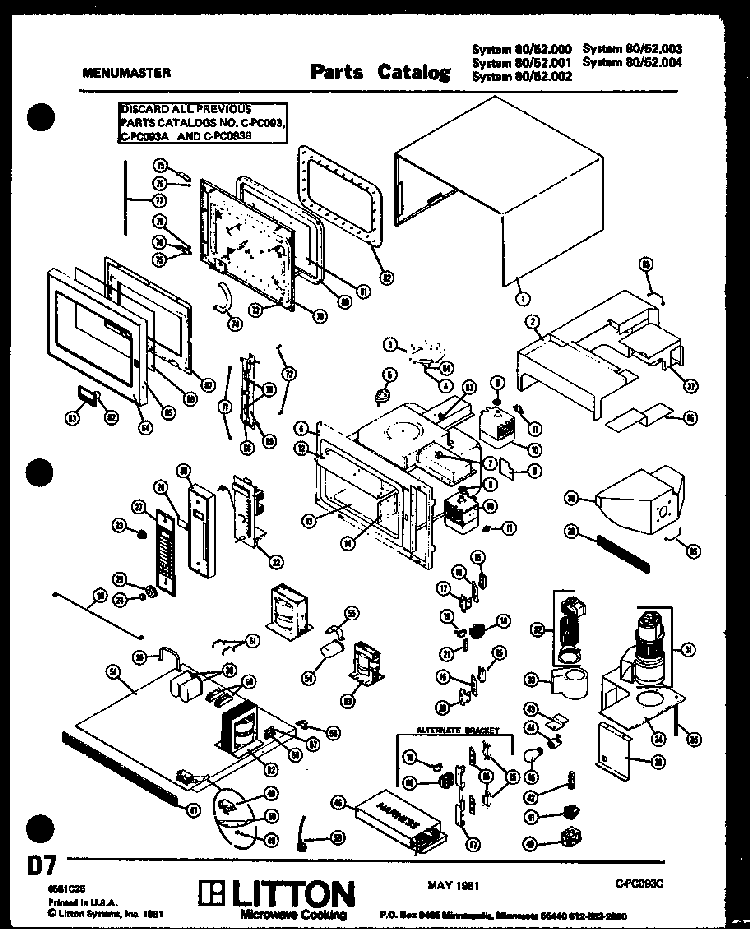 Section 1 Diagram and Parts List for 80 52003 Amana Microwave