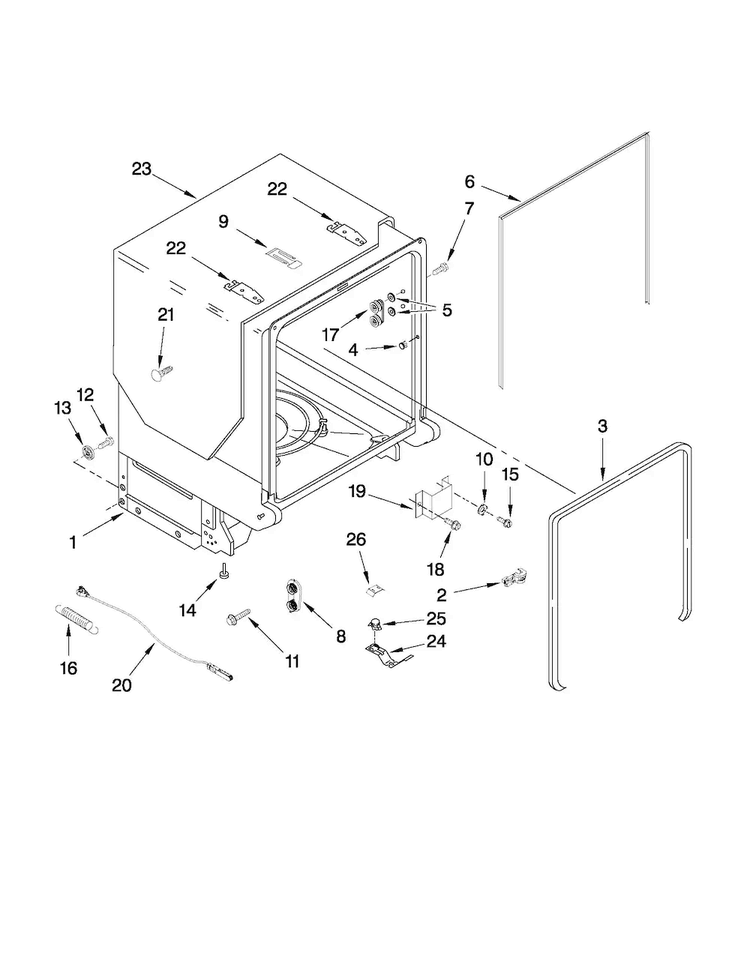 Tub And Frame Parts Diagram and Parts List for MDB7749AWQ1  Maytag Dishwasher