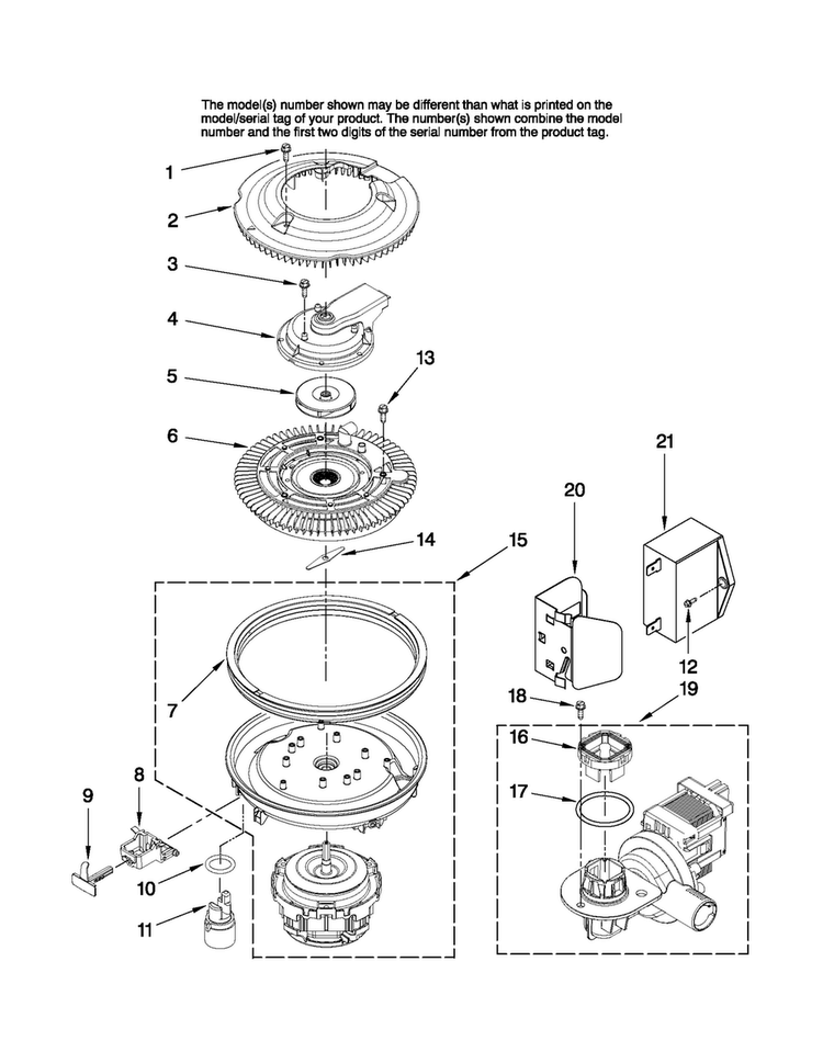 Pump And Motor Parts Diagram and Parts List for MDB7851AWB1  Maytag Dishwasher