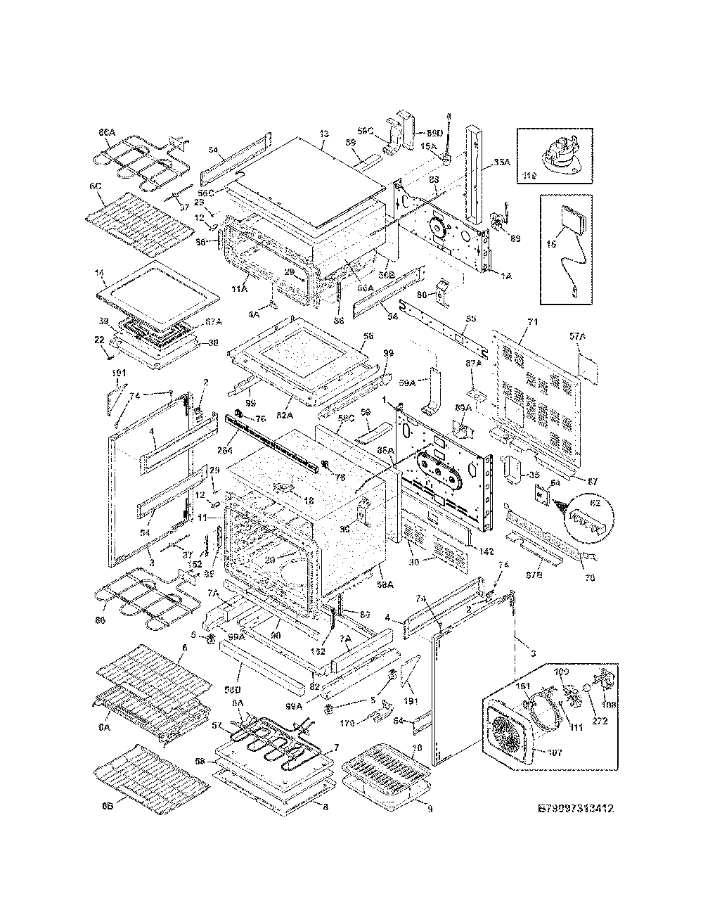 Body Diagram and Parts List for 79097312412  Kenmore Range