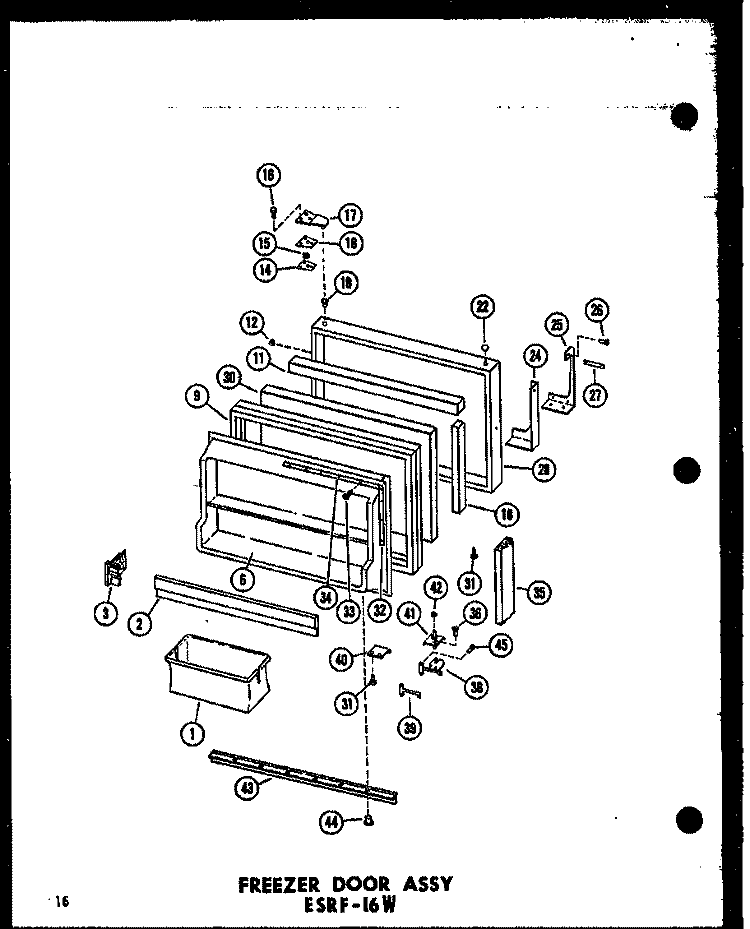 FZ DOOR ASSY ESRF - 16W Diagram and Parts List for ESRF-16W P6030352W Amana Refrigerator