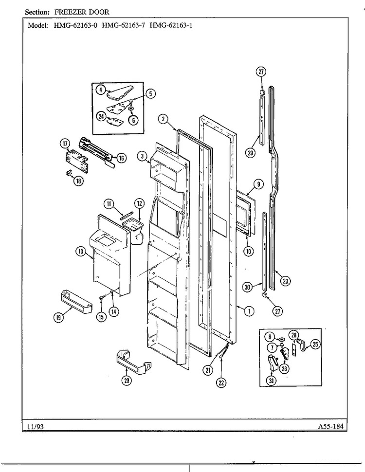 Freezer Door Diagram and Parts List for 62163-0A  Admiral Refrigerator