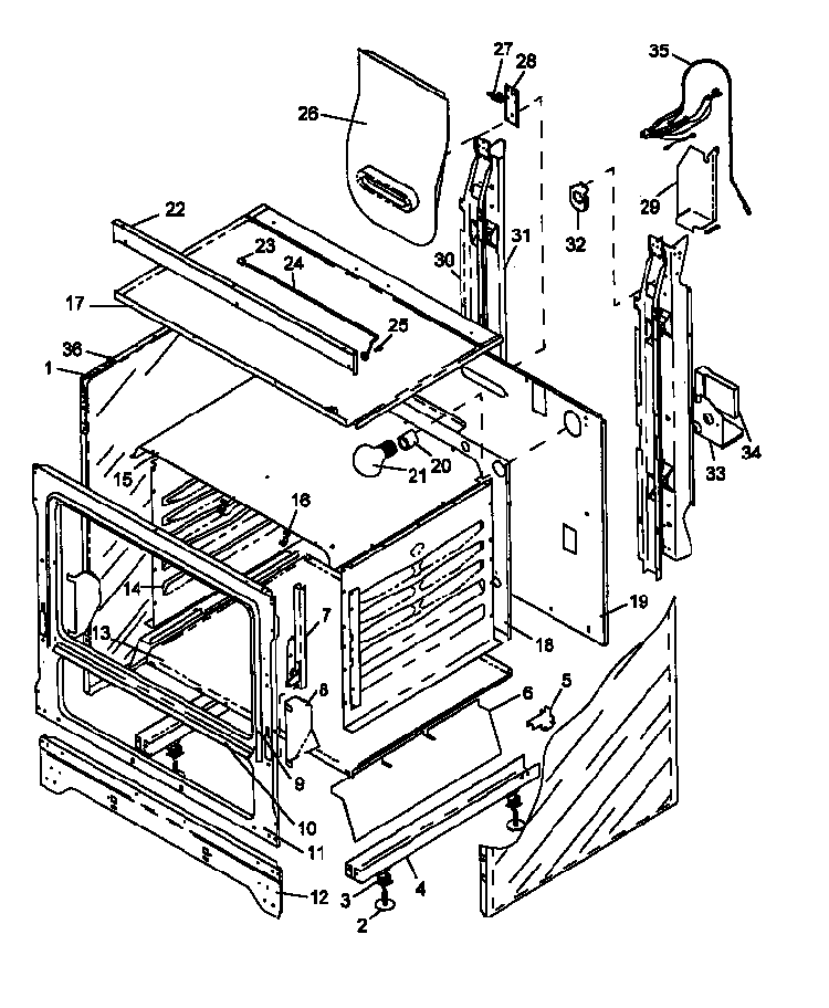 Cabinet Diagram and Parts List for SNK26AA0 P1142988NW Amana Range