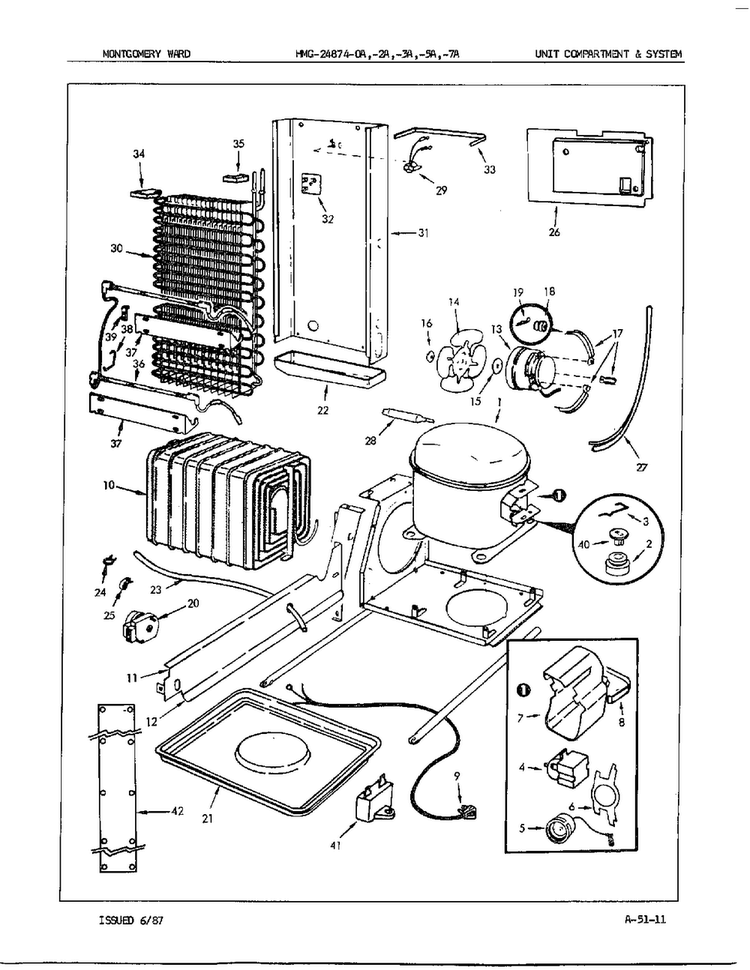 Unit Compartment And System Diagram and Parts List for 24874A  Admiral Refrigerator