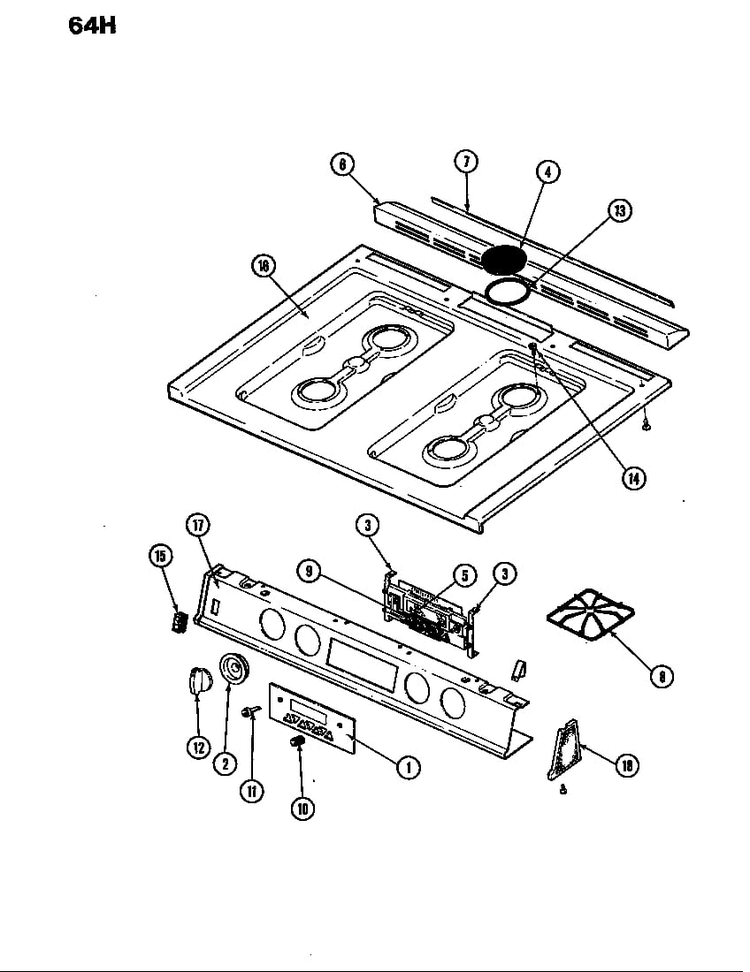 Manifold Panel - Main Top Diagram and Parts List for 64HN-4TKVW-EV  Magic Chef Range