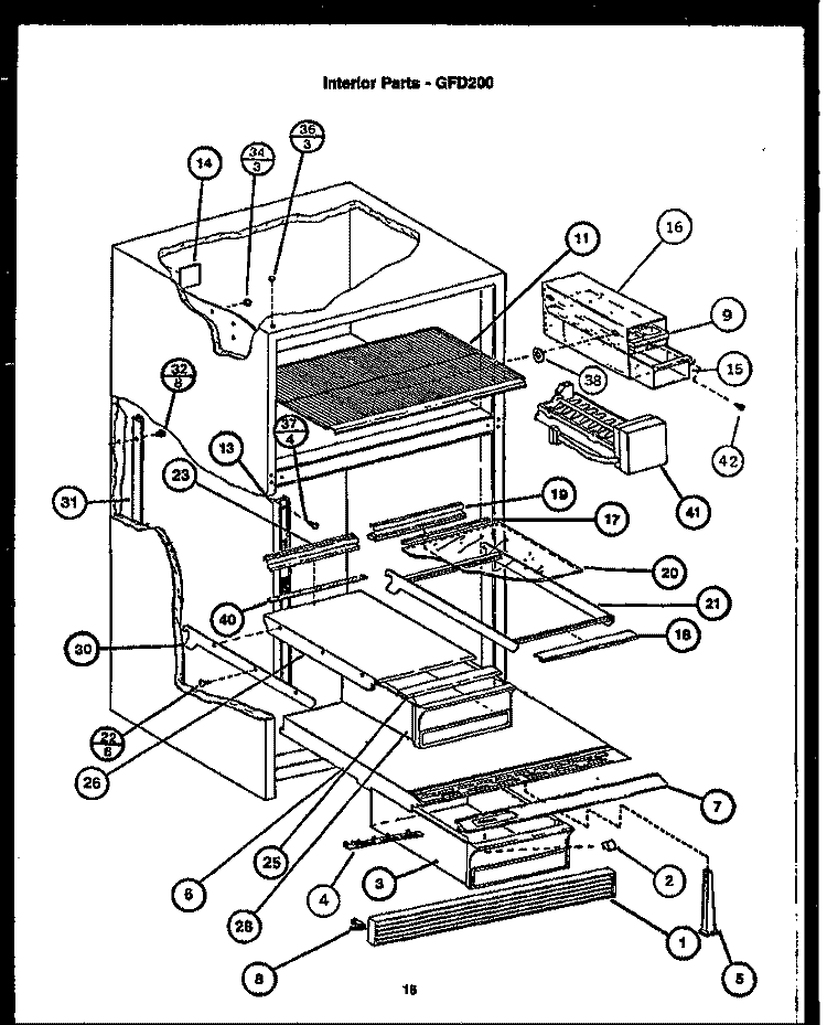 INTERIOR PARTS Diagram and Parts List for GFD200  Caloric Refrigerator