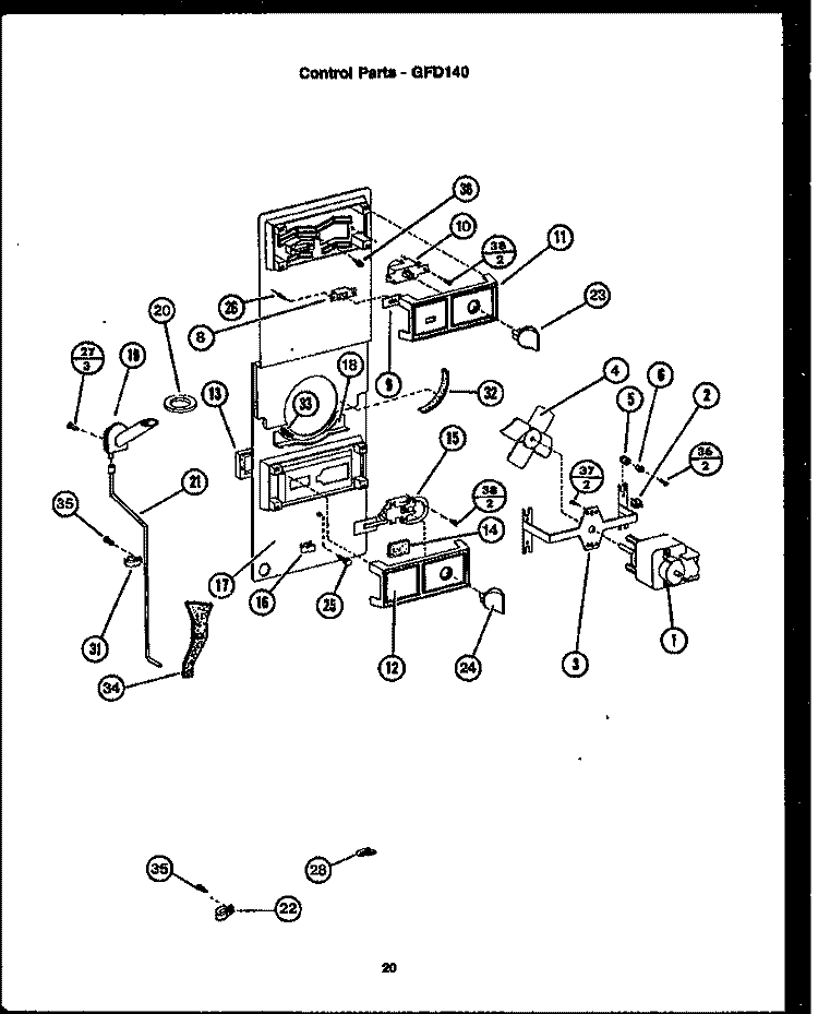 CONTROL PARTS Diagram and Parts List for GFD140  Caloric Refrigerator