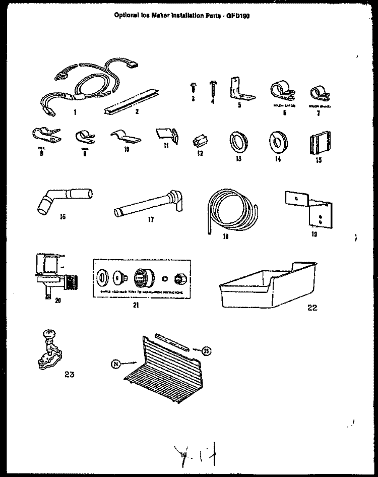 OPTIONAL ICE MAKER INSTALLATION PARTS Diagram and Parts List for GFD190-1W1 GFD19001W 1 Caloric Refrigerator
