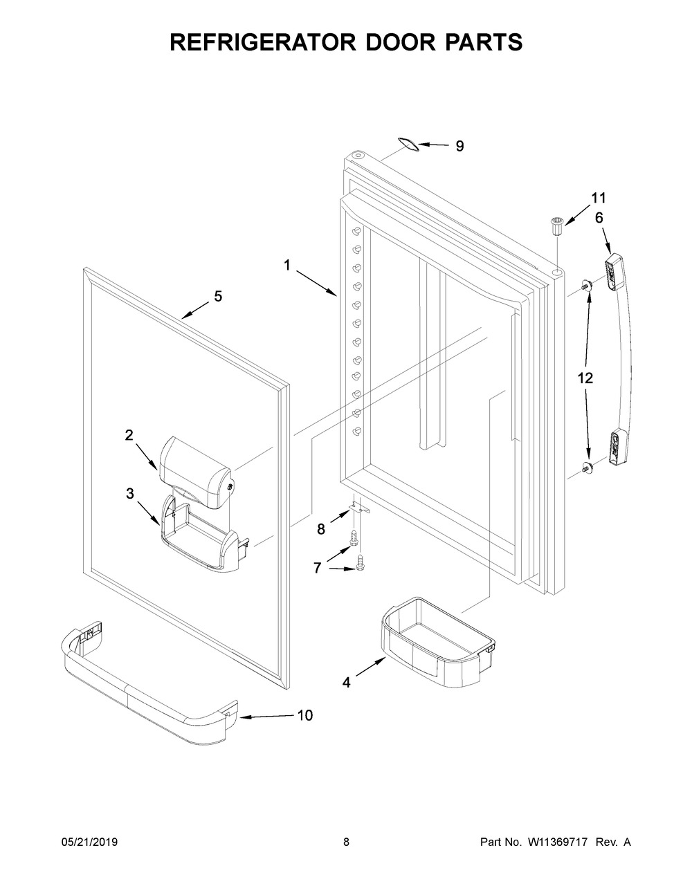 Refrigerator Door Parts Diagram and Parts List for ABB1921BRB01  Maytag Refrigerator