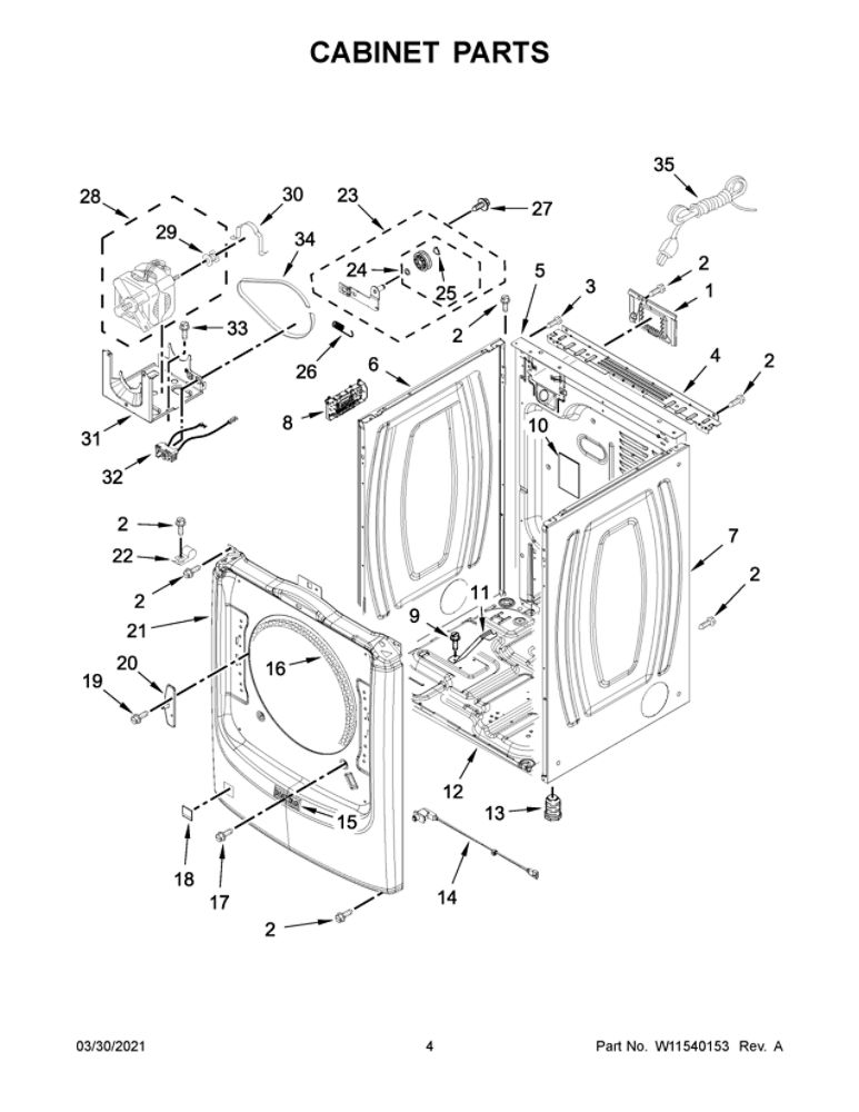 Cabinet Parts Diagram and Parts List for MGD8630HC3  Maytag Dryer