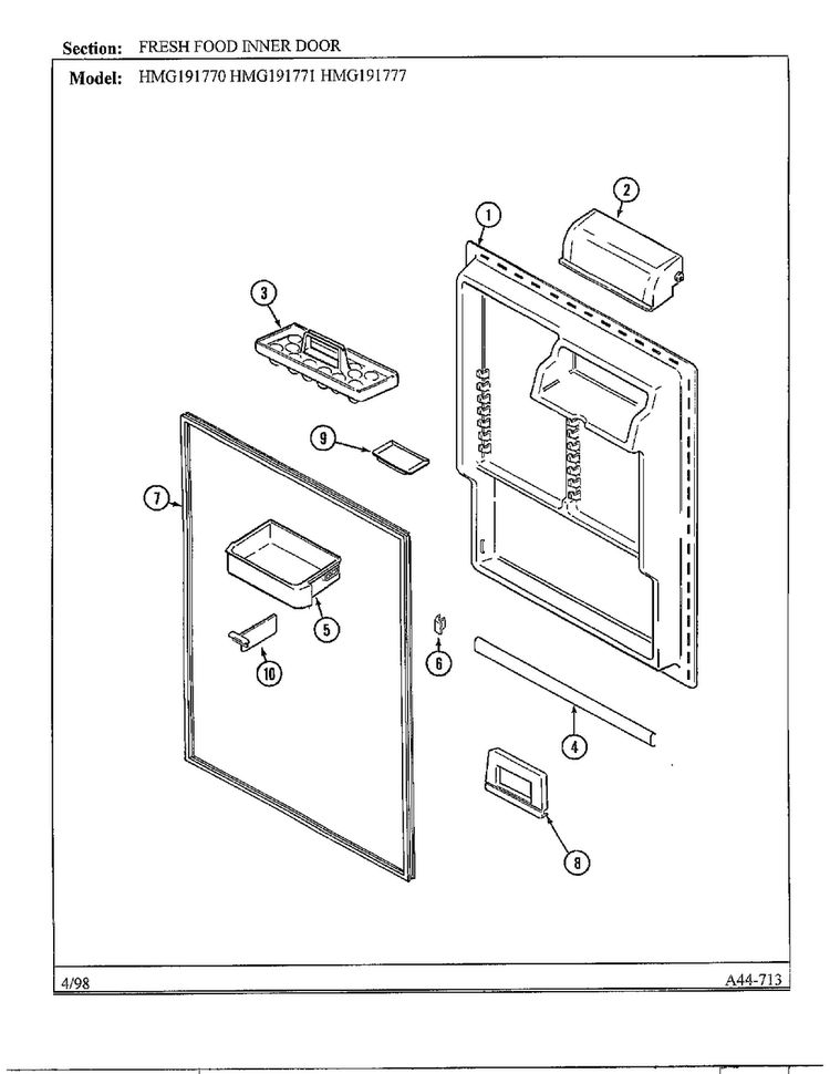 Fresh Food Inner Door Diagram and Parts List for HMG191770  Admiral Refrigerator