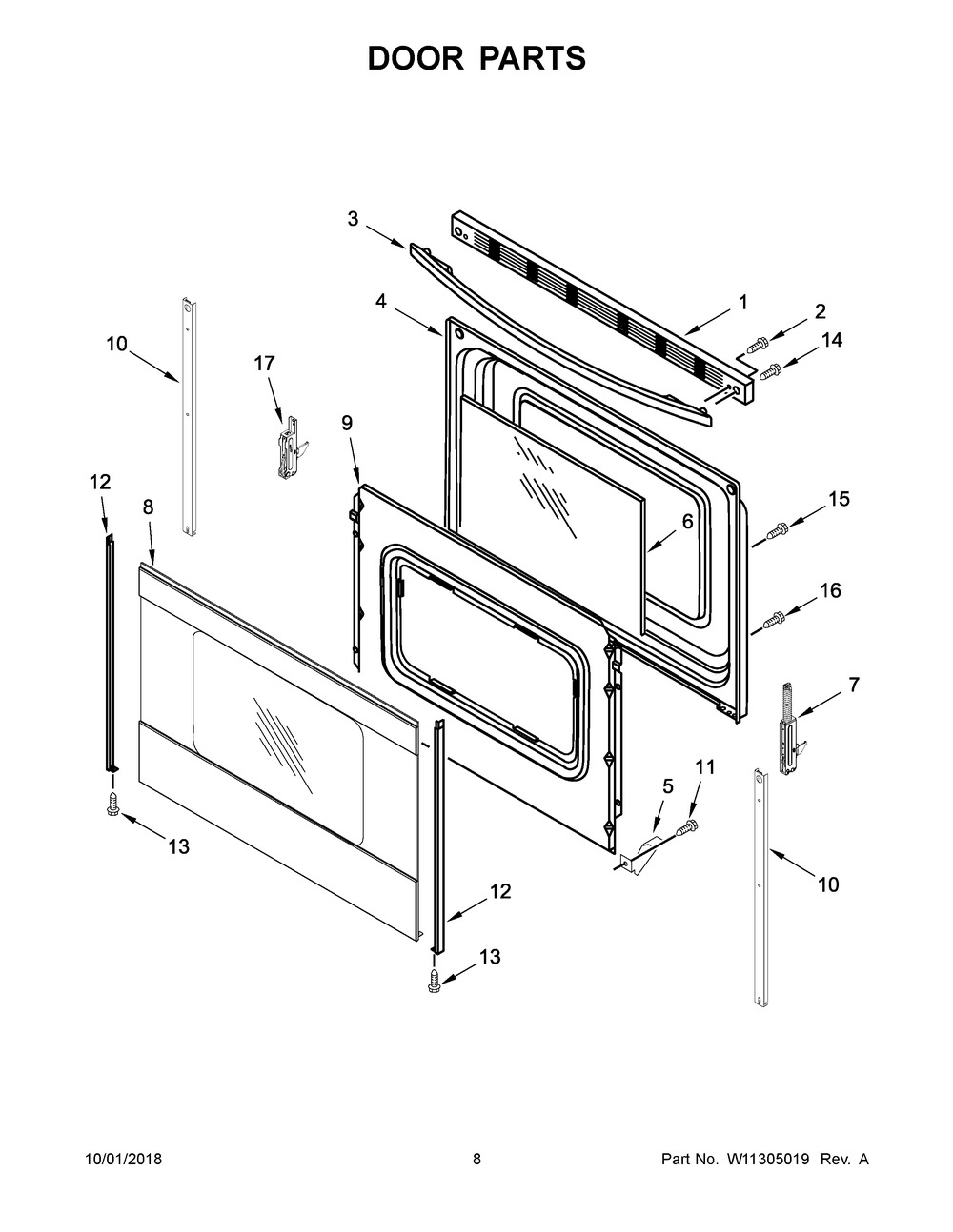 Door Parts Diagram and Parts List for ACR4303MFS3  Maytag Range