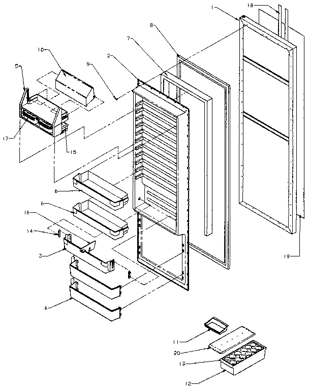 Refrigerator Door Diagram and Parts List for SSD25NB-P1162409W  Amana Refrigerator