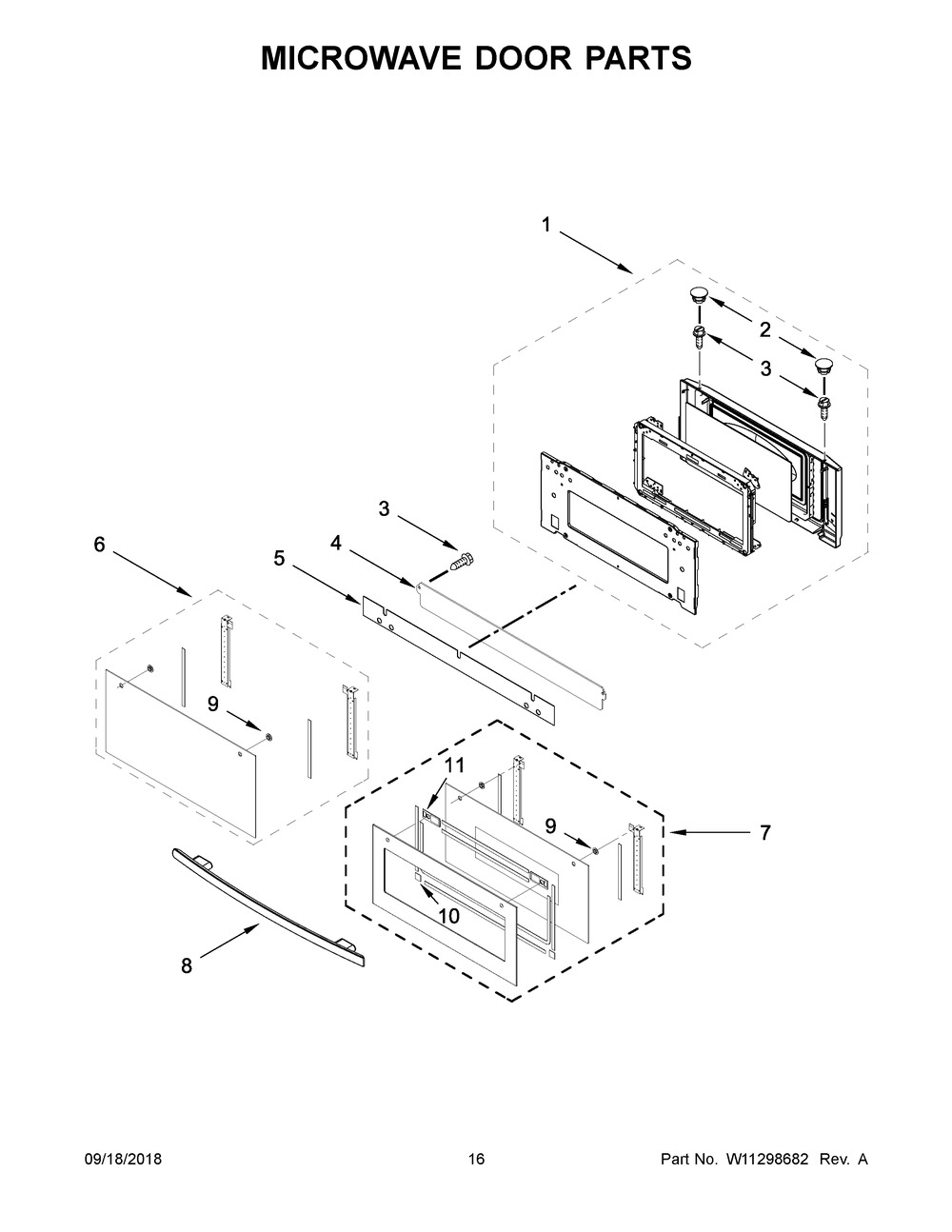 Microwave Door Parts Diagram and Parts List for JMW2427DS03  Maytag Microwave Oven Combo