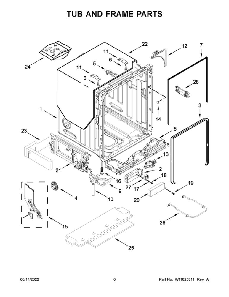 Tub And Frame Parts Diagram and Parts List for JDPSS244LM2  Maytag Dishwasher