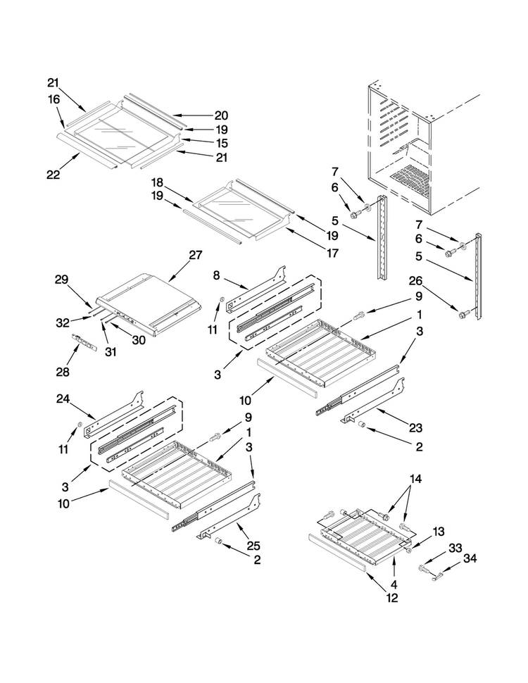 Shelf Parts Diagram and Parts List for JUB248RWRS00  Jenn-Air Wine and Beverage Cooler