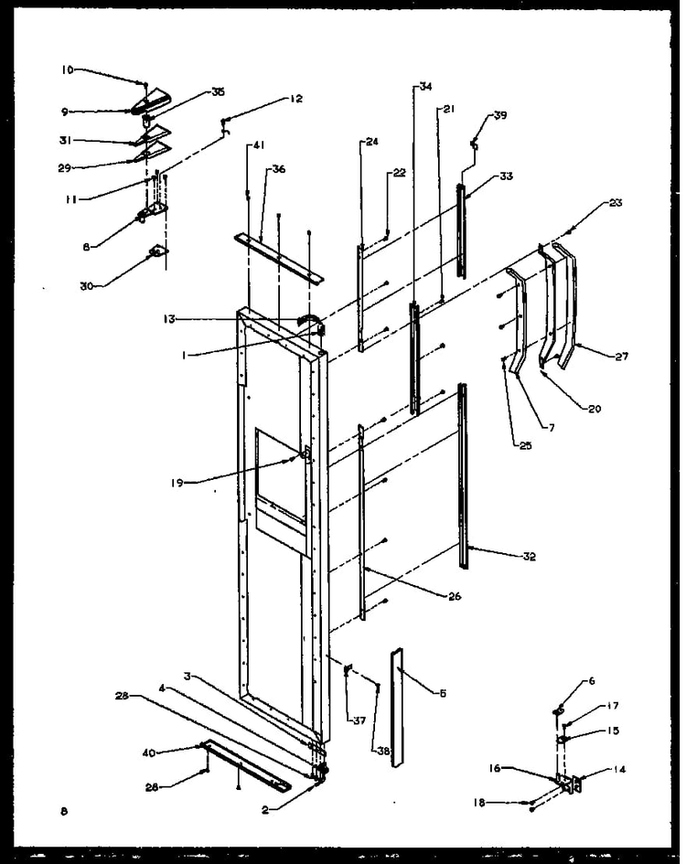 Freezer Door Hinge And Trim Parts Diagram and Parts List for SXD22NW-P1162405WW  Amana Refrigerator