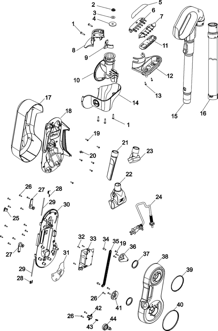 Handle, Hose And Upper Pivot Asy Diagram and Parts List for U9145-950  Hoover Upright Vacuum