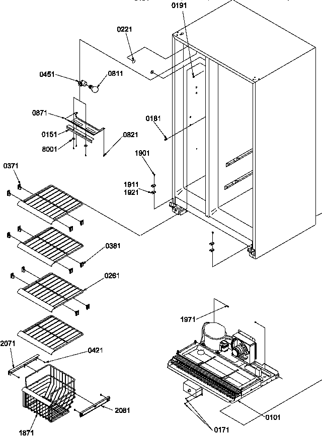 Freezer Shelves And Light Diagram and Parts List for SG19SW-P1193702WW  Amana Refrigerator