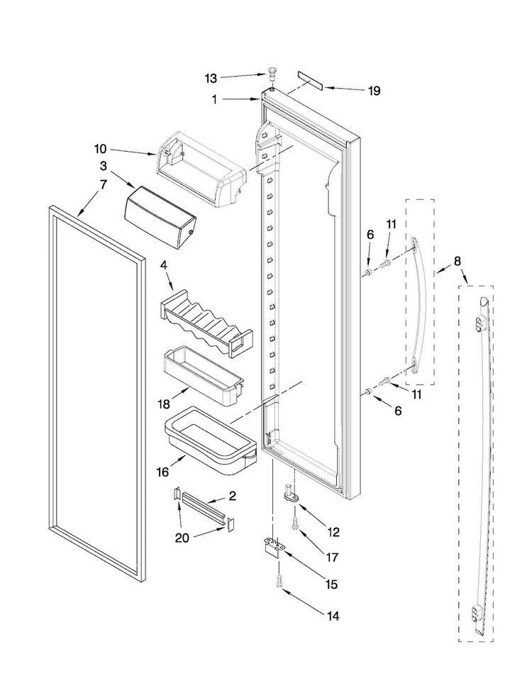 Refrigerator Door Parts Diagram and Parts List for JCD2595WES00  Jenn-Air Refrigerator