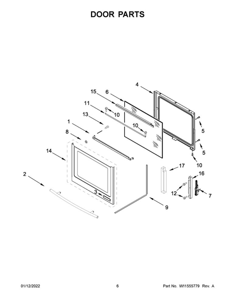 Door Parts Diagram and Parts List for JES1450CFS3  Maytag Range