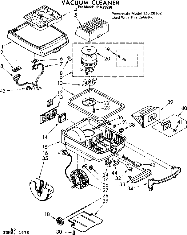 Base Assembly Diagram and Parts List for 11628996  Kenmore Canister Vacuum