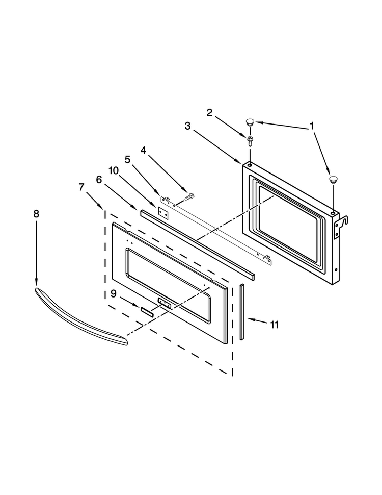 Microwave Door Parts Diagram and Parts List for JMC2127WS02  Jenn-Air Microwave