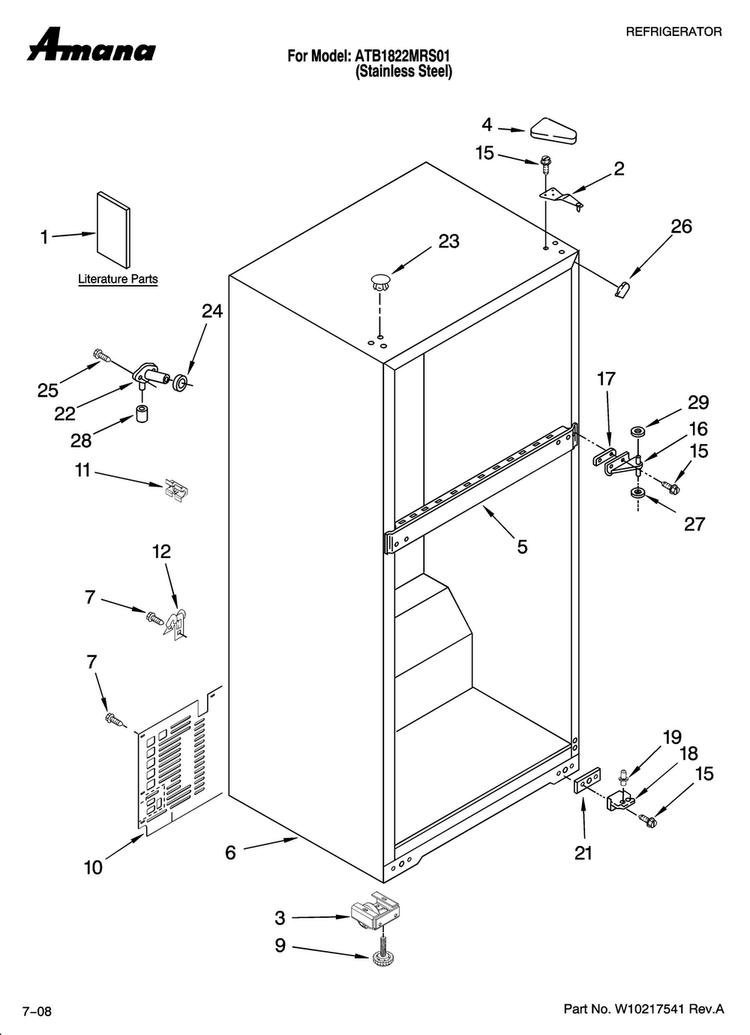 Cabinet Parts Diagram and Parts List for ATB1822MRS01  Amana Refrigerator