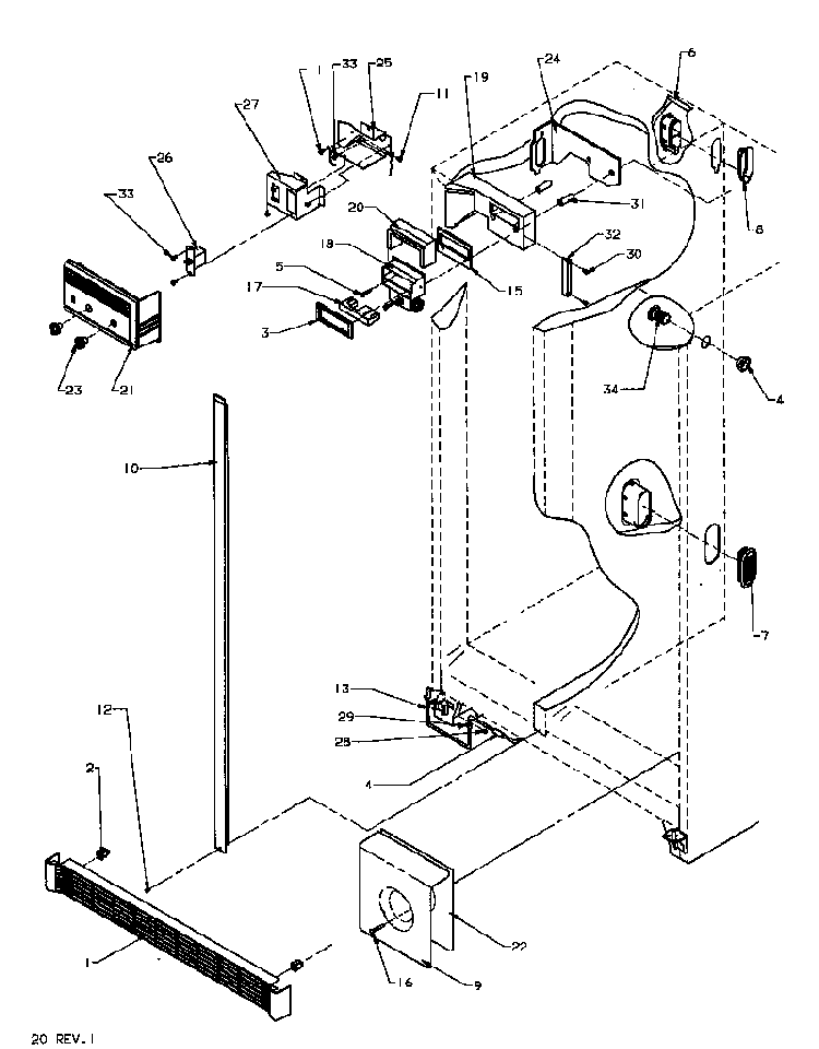 Refrigerator/freezer Controls & Cabinet Parts Diagram and Parts List for SPD22NL-P1181306WL  Amana Refrigerator