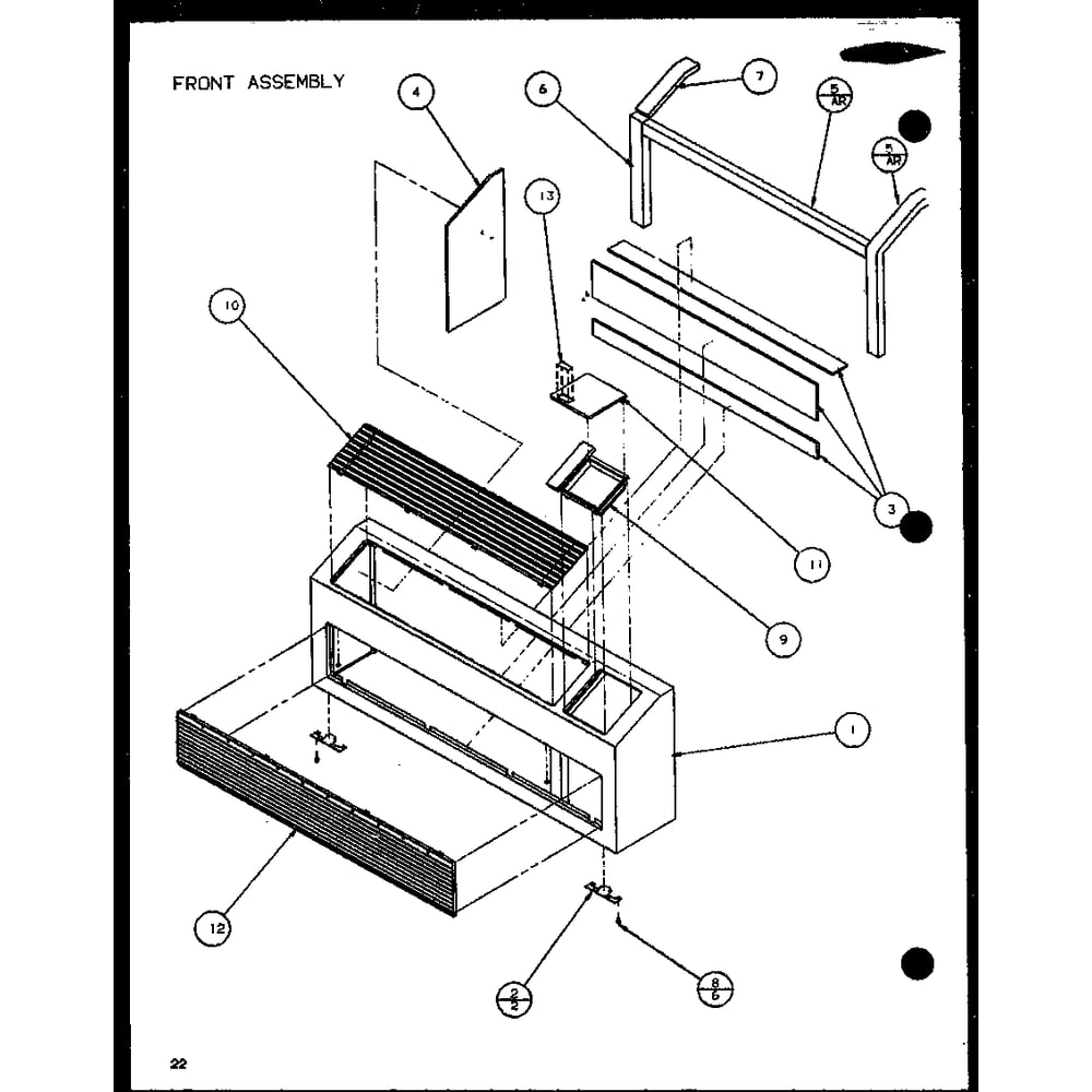 Front Assembly 4 Diagram and Parts List for PTC07300ER P9812501R Amana Air Conditioner