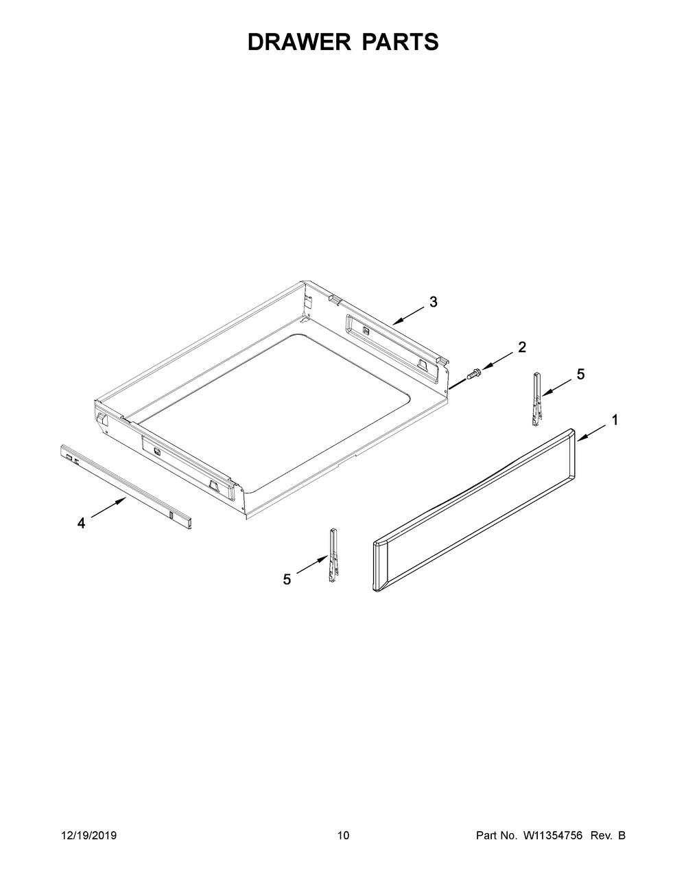 Drawer Parts Diagram and Parts List for YMER8800FW2  Maytag Range