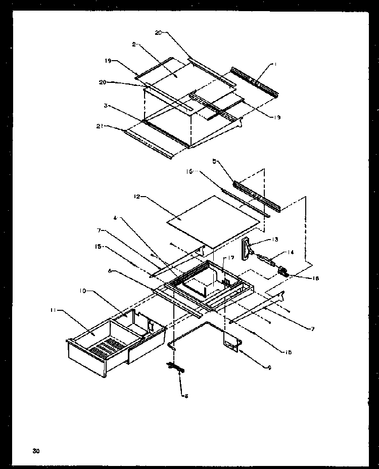 Refrigerator Shelving And Drawers Diagram and Parts List for SXD22NW-P1162405WW  Amana Refrigerator