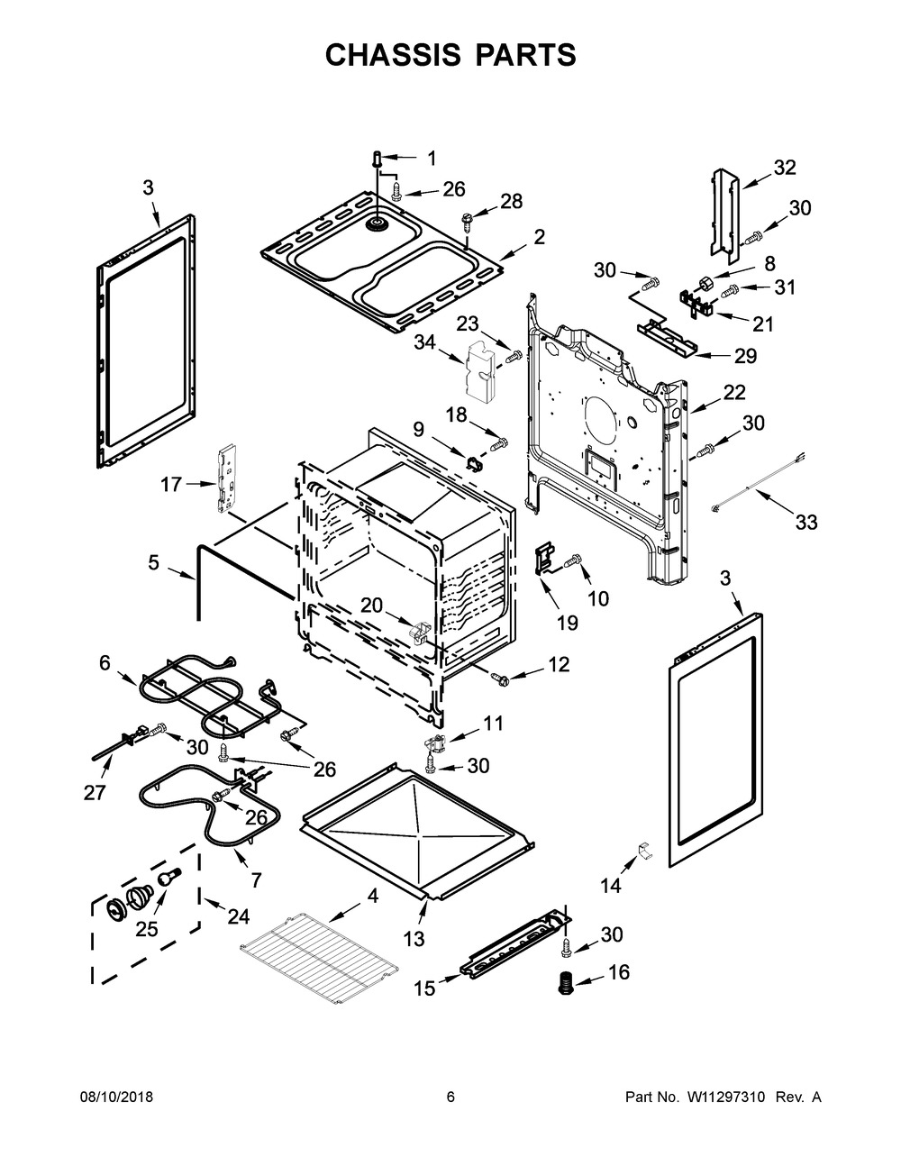 Chassis Parts Diagram and Parts List for YACR4303MFW3  Maytag Range