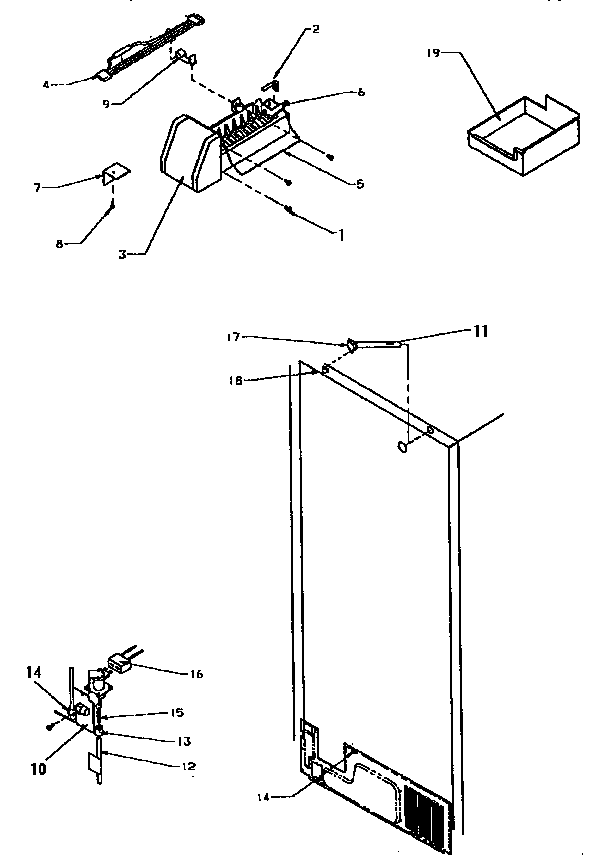Factory Installed Ice Maker Diagram and Parts List for THI18S3W-P1195401W  Amana Refrigerator