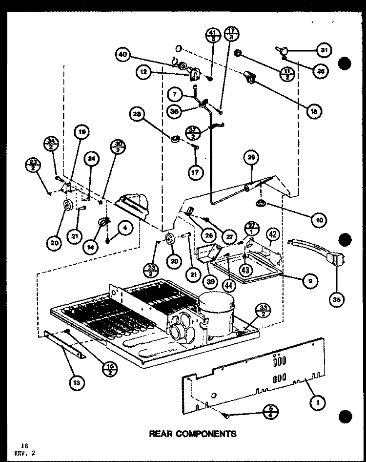 REAR COMPONENTS Diagram and Parts List for TC18K P7803212W Amana Refrigerator
